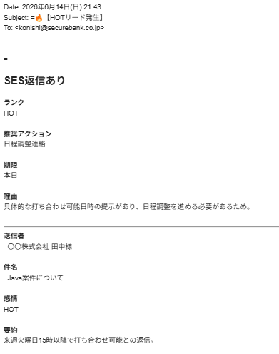 返信内容をAIが分析し、HOTリードを自動判定